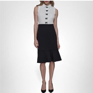 NWT Karl Lagerfeld Womens Sleeveless Flounce Hem Sheath Dress with Bow Details